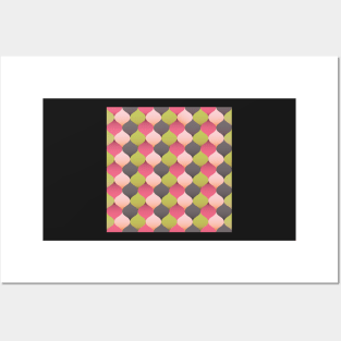 Checkered pattern in flamingo pink, lime green and grey Posters and Art